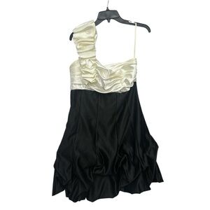 Jessica McClintock Gunne Sax Satin Bubble Hem Mini Dress Size 11 One Shoulder